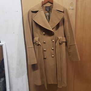 Anne Klein WOOL/CASHMERE Double Breasted Camel colored wrap coat Sz 2